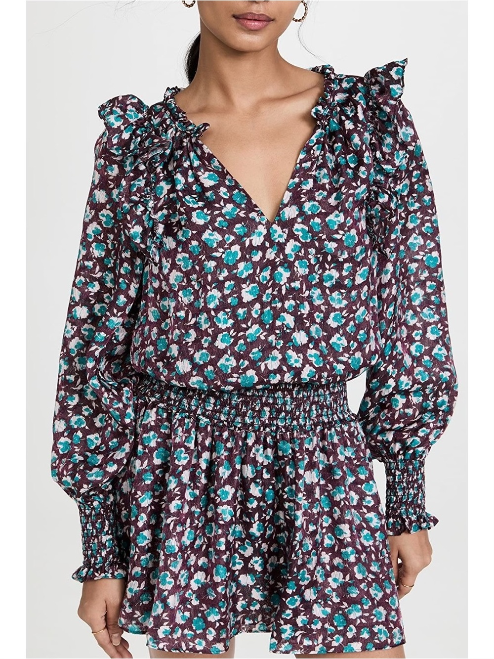 Ramy Brook Penelope Silk Blend Printed Ruffle Mini Dress Roco Size Small NWT
